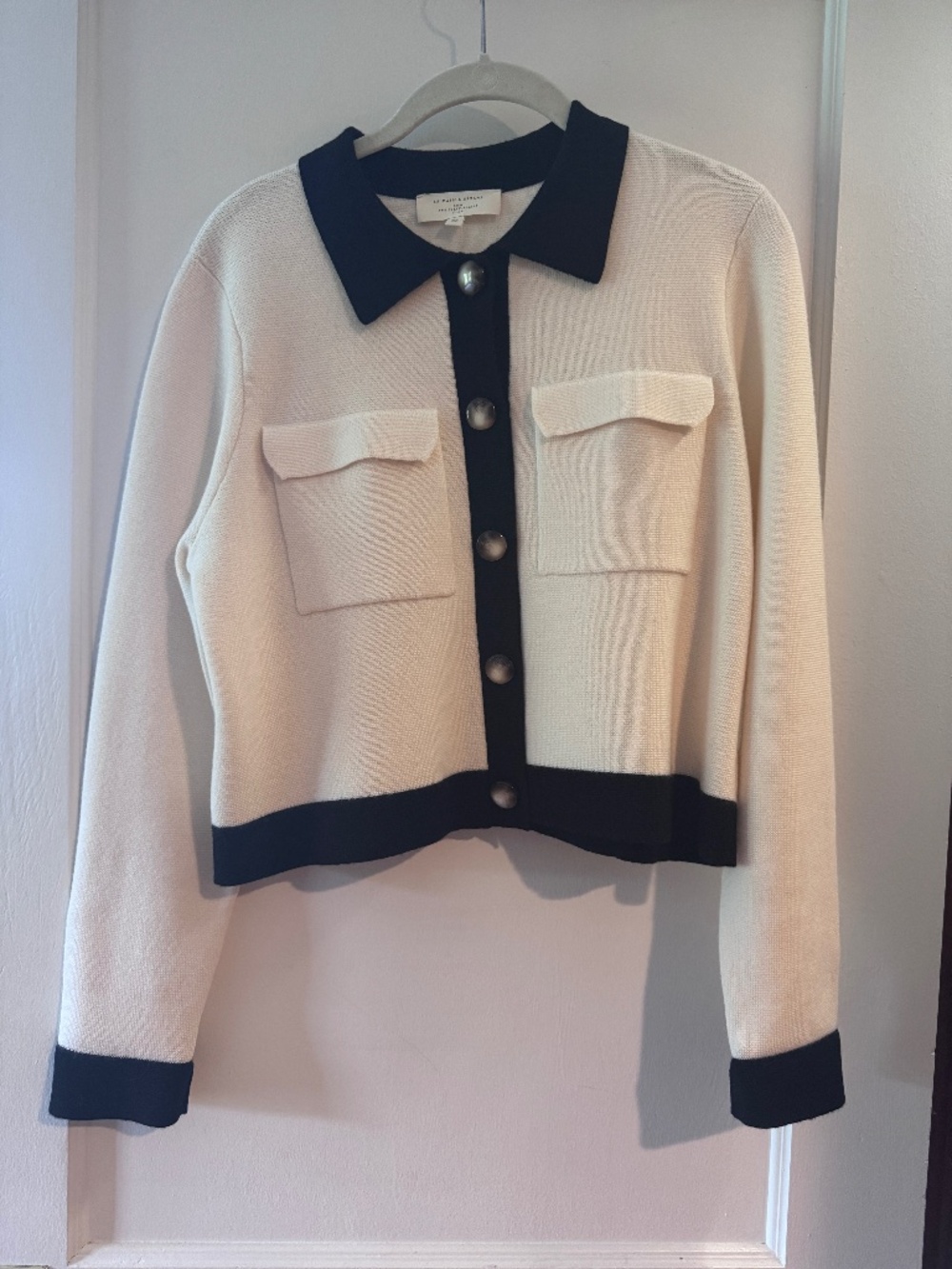 Sezane Betty Cardigan Ecru / Black - Size XS